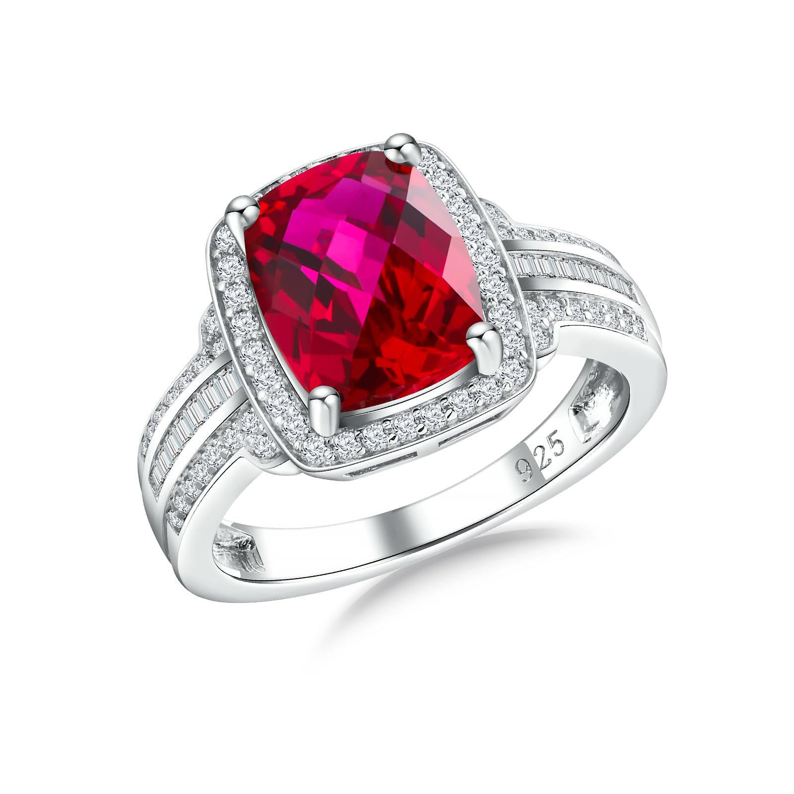 RANDES Womens Engagement Ring 925 Sterling Silver Oval Elongated Cushion Cut Sapphire/Ruby/Emerald/Opal Gemstone Anniversary Statement Cocktail Halo