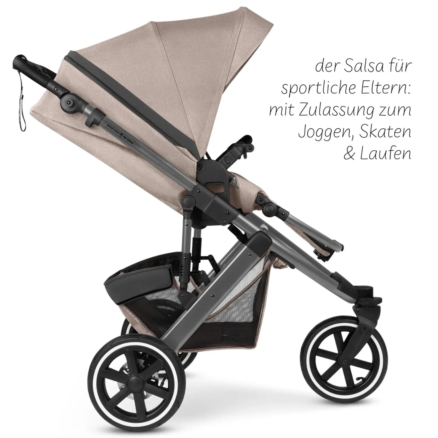 ABC Design Salsa 5 Run Jogger Sportwagen mit Sportzulassung Luftreifen Handbremse Federung wendbare Sitzeinheit Liegeposition bis 22 kg Camel