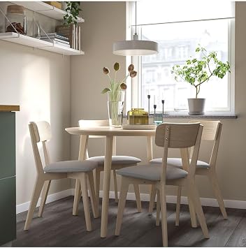 IKEA Yuvarlak Mutfak Masas , Di budak Kaplama, 105 cm, Bej, 4 Ki ilik