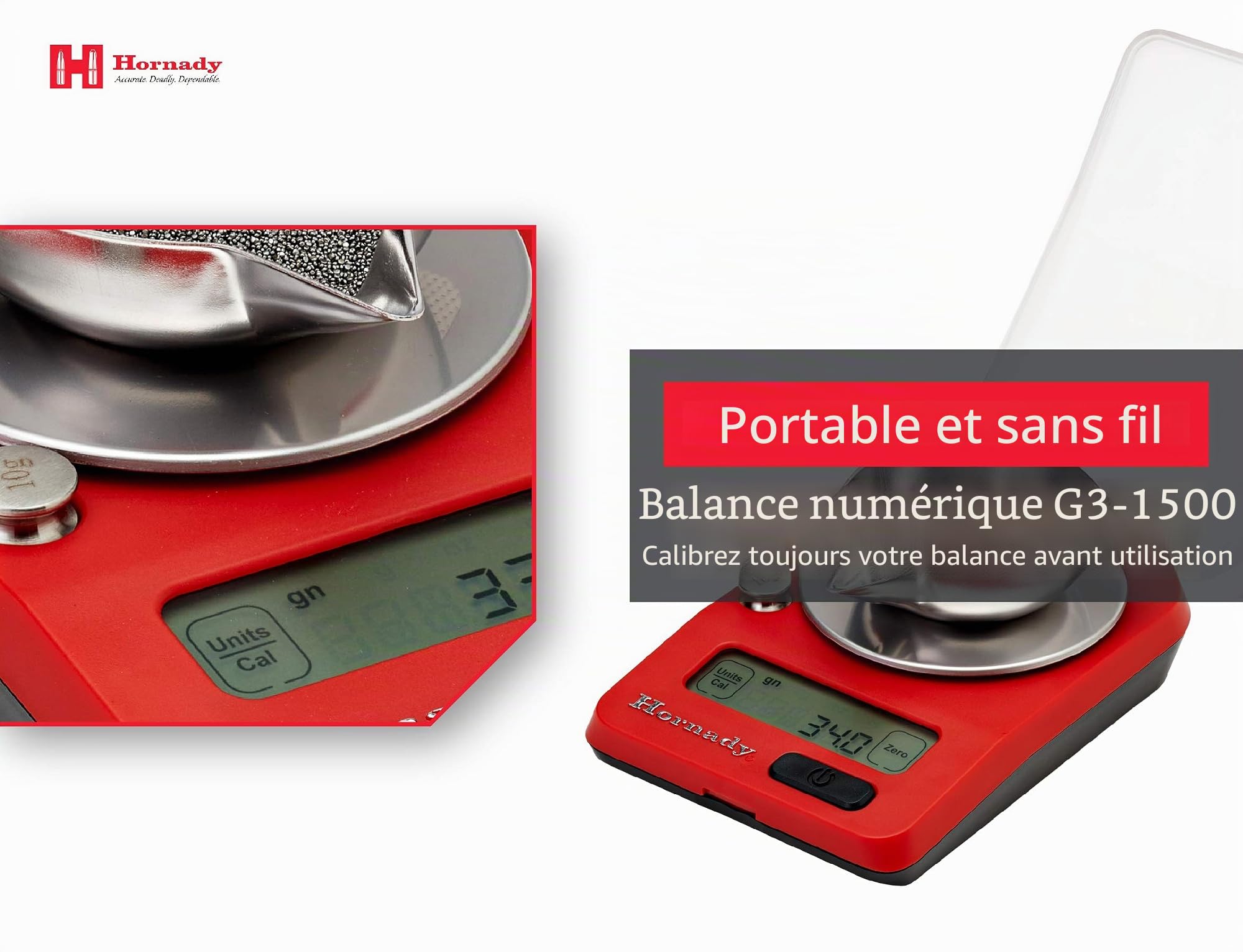 Hornady Balance électronique G3-1500, 050104 – Balance de poche numérique portable à piles pour peser les balles, les étuis, la poudre et plus encore jusqu'à 1500 grains avec une précision de 0,1 et