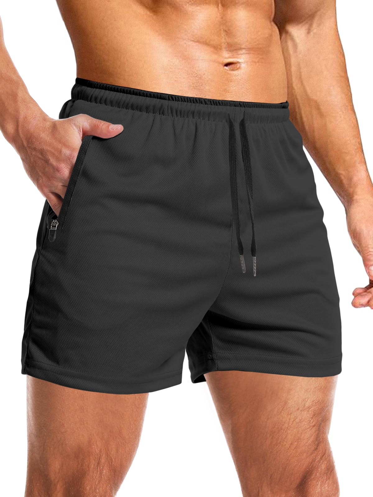 Aolesy Men's Gym Workout Shorts 5"/7"/10" Lightweight Bodybuilding Athletic Shorts Running Training with Zip Pockets