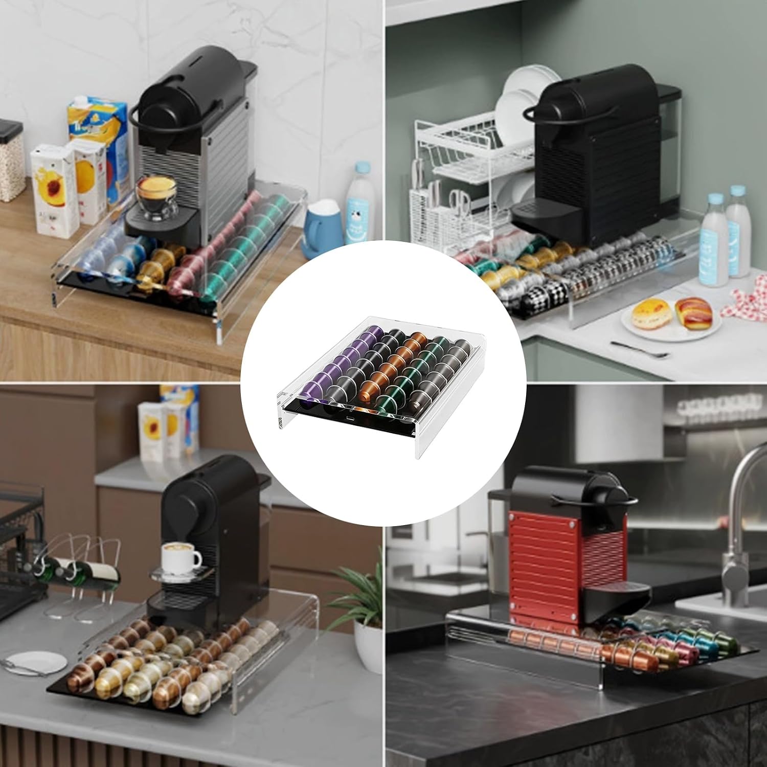 Large Capacity Clear ABS Coffee Pods Storage Rack with 40 Slot Compact Space Saving for Pods Lovers Coffee Medication Holder
