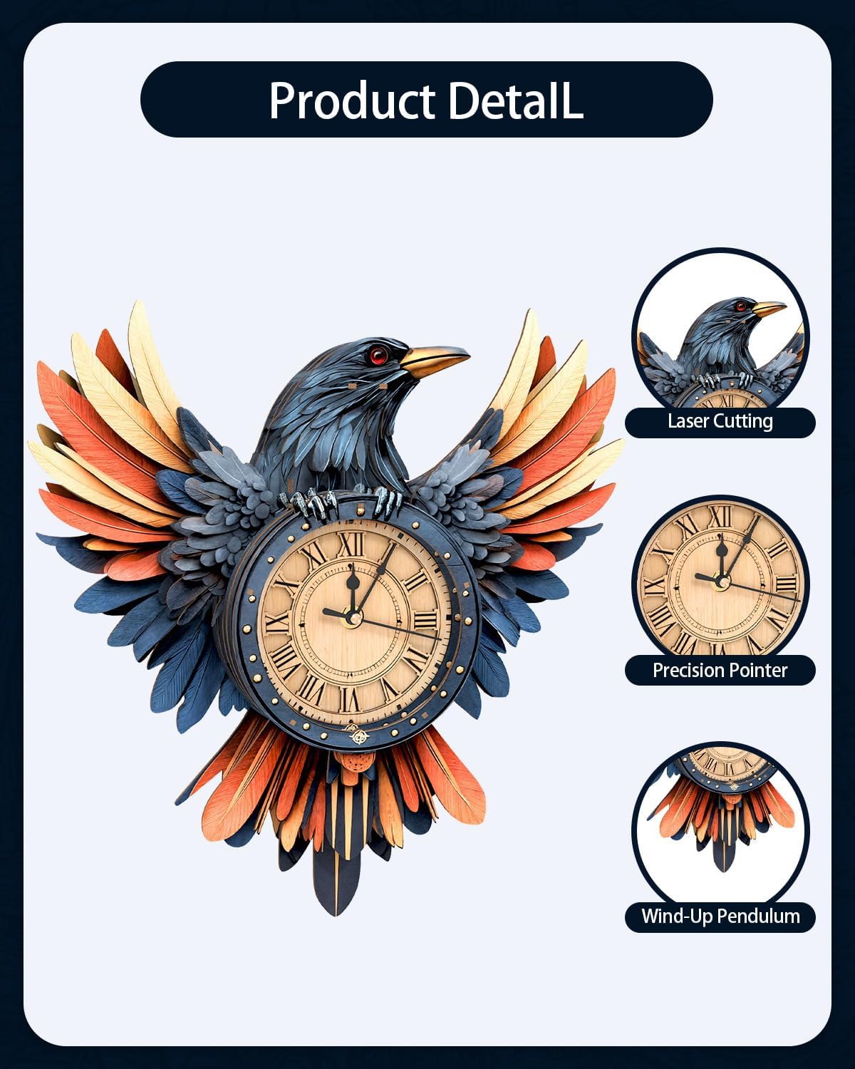 3D Wooden Puzzles for Adults,Raven Clock Model Kit with Pendulum,3D Wooden Puzzles Home Room Decor,Christmas Hobbies Crafts Gift Idea for Women Men Teens