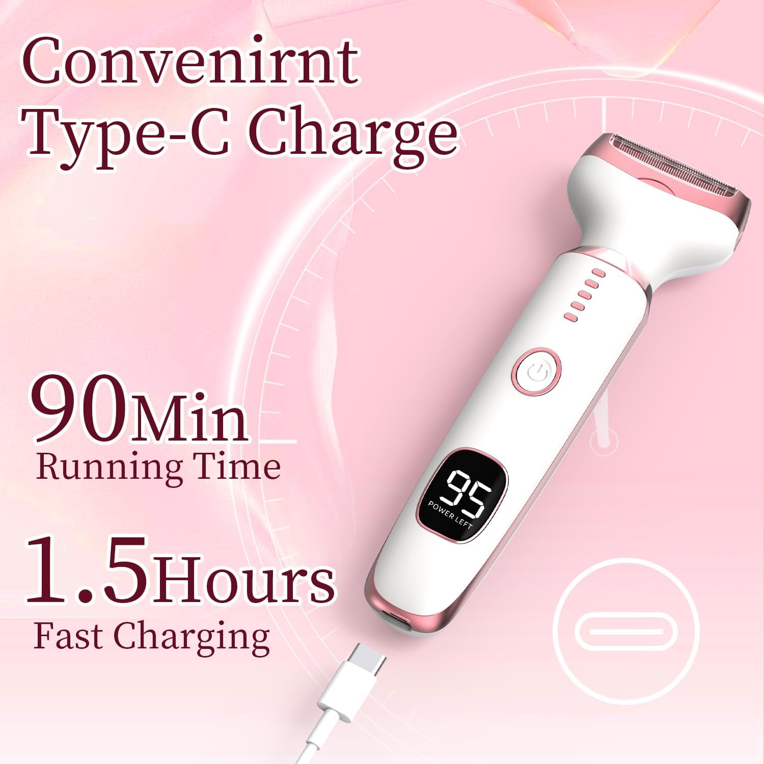 PROHMSIDEA® Bikini Trimmer for Women - 5 in 1 Electric Razors for Ladys Pubic Underarm Facial Nose Body Leg Hair Removal, Wet/Dry for Women Private Area Sensitive Skin,Type C Quick Charge,LED Display
