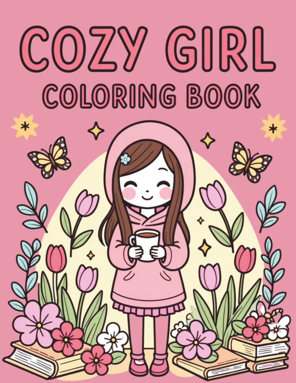 cozy girl spring coloring book: Cute & Cozy Spring Scenes with Adorable Girls, Flowers and Relaxing Moments