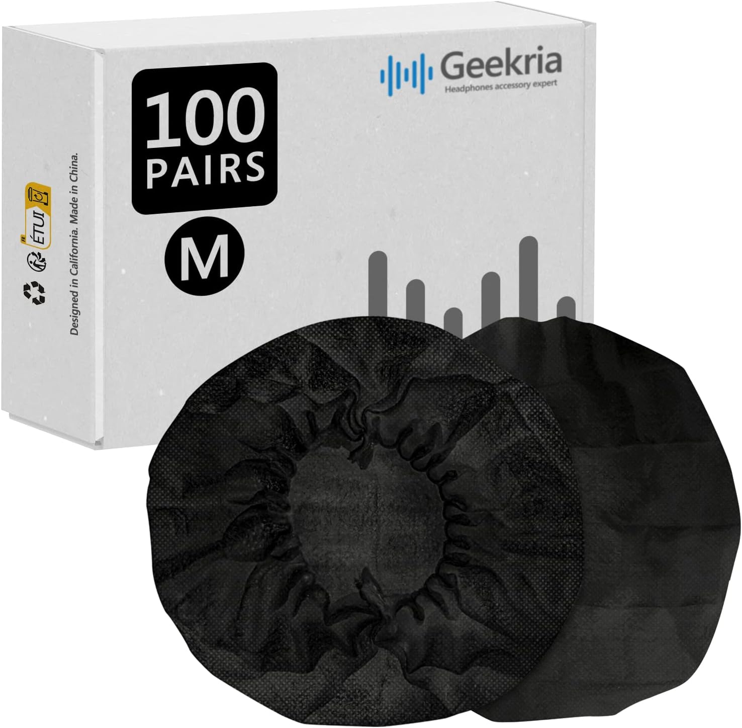 Geekria 100 Pairs Disposable Headphone Covers for Over-Ear and MRI Headsets, Stretchable Sanitary Ear Pads, Hygienic Earcup Cushion Protectors (M, Black)