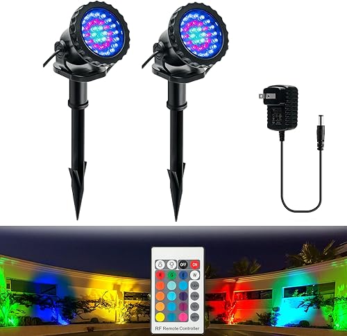 GZKANFUL Focos que cambian de color para Halloween, luces RGB IP68 impermeables para paisaje, luces LED de color regulable para césped, patio,