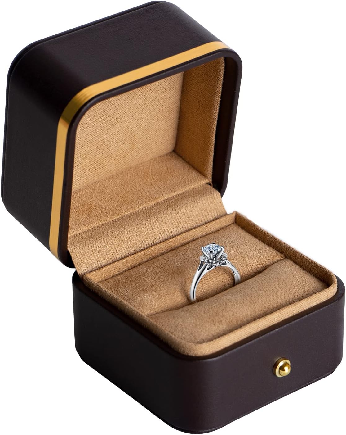 GDYOOSHOW Mini Ring Box Earrings Case Round Corner Gilt Edged Premium Eather Suitable as A Gift for Relatives and Friends