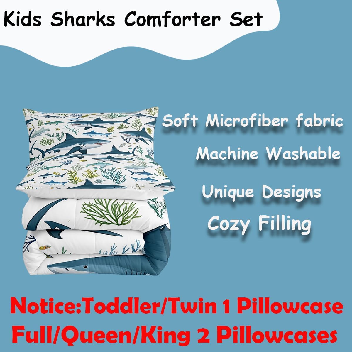 Feelyou Shark Comforter Set Twin Size Fish Bedding Set Kids Boys Girls Ocean Creature Themed Comforter Sea Underwater World Quilt Set