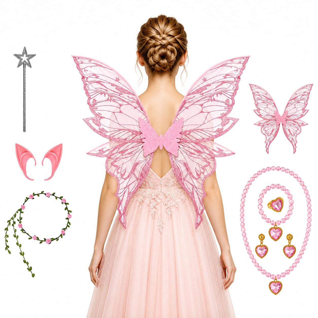Suwnwk 8Pcs Pink Butterfly Fairy Costume Set for Adults