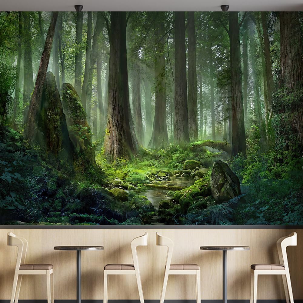 Custom 3D Forest Peel and Stick Mural Modern Sunny Green Forest Theme Wallpaper Living Room Sofa Background Wall Mural