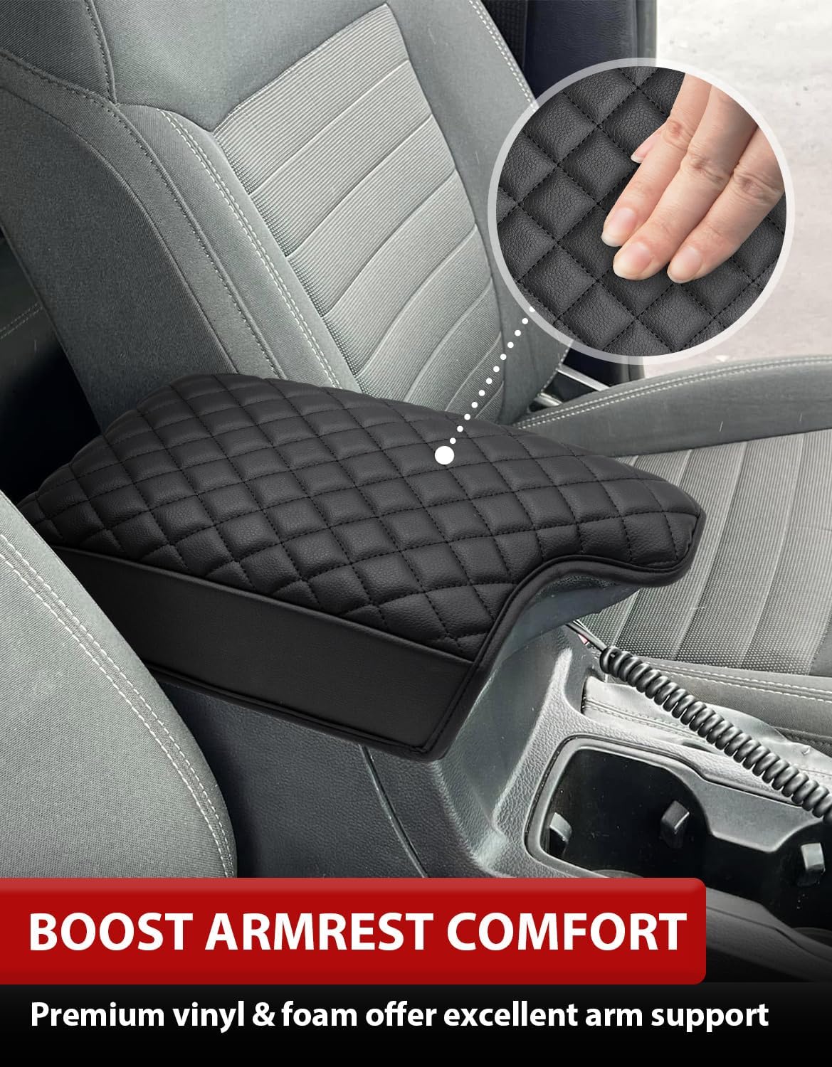 Center Console Armrest Cover for Ford Ranger 2019 2020 2021 2022 2023, Middle Console Arm Rest Lid Protector Pad, Customized Accessories, Vinyl Leather, Anti-scratch, Black
