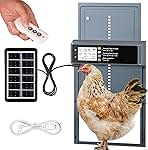 Automatic Chicken Coop Door Solar Powered, LCD Display Automatic Chicken Door with Timer & Light Sensor Mix 4Modes, Aluminum Alloy Chicken Door, Range 20M Remote Control Solar Chicken Coop Door