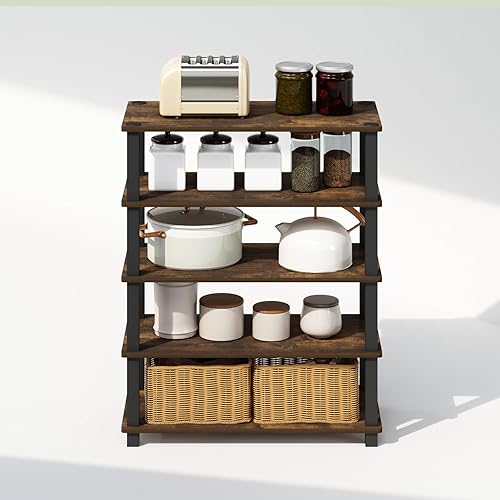 Vista 201 de Furinno Turn-N-Tube - Estantería multiusos de 5 niveles, estantería para exhibición, almacenamiento o libros, de tubos redondos, color americano