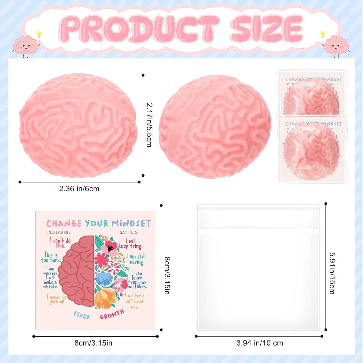 24 set growth mindset gift brain stress balls bulk with motivational cards back to school stress balls gifts funny relief toy for students classroom employee appreciation for coworker 24 brain
