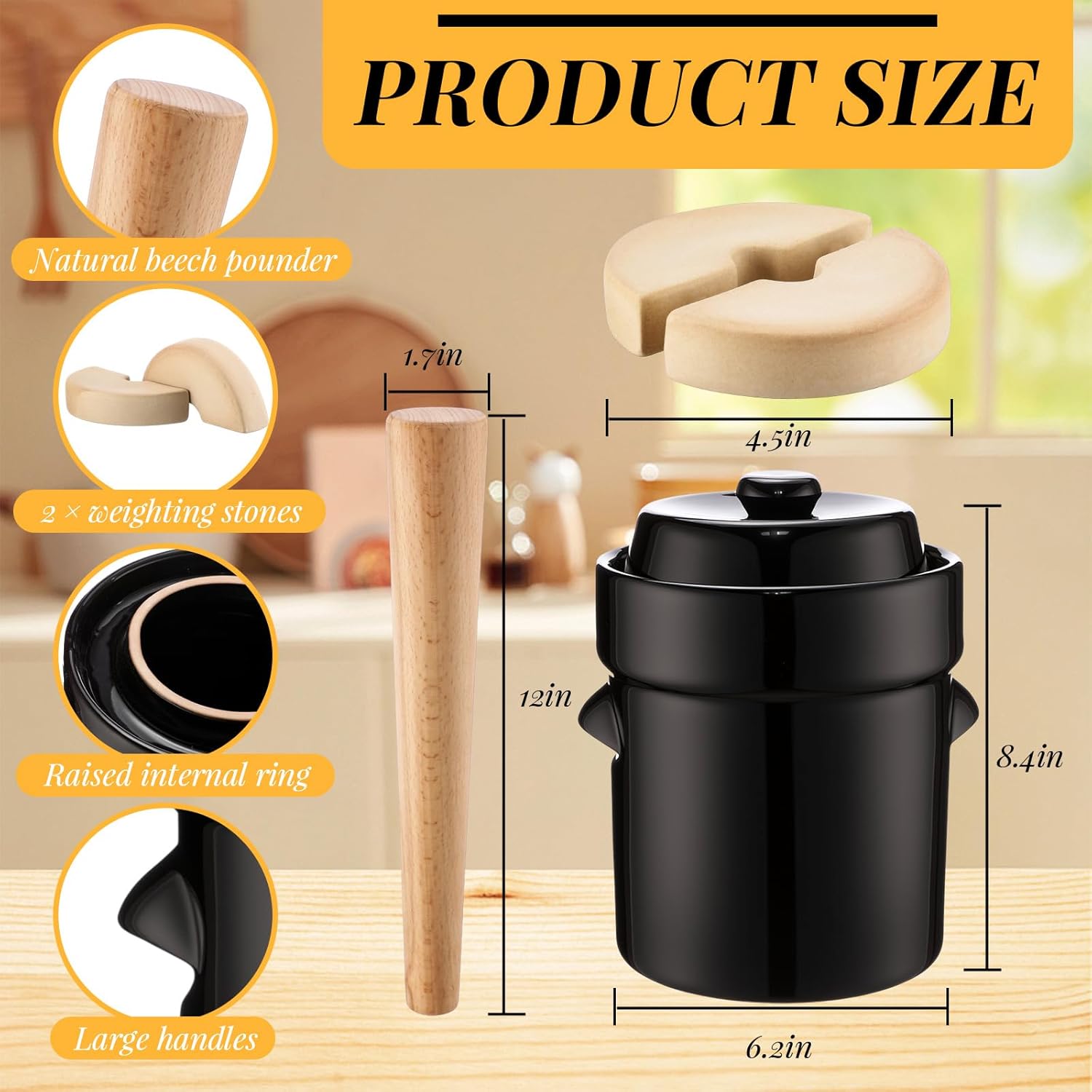 Nuenen 2 Set 1/2 Gallon Fermentation Crock Sauerkraut Crock with Lid Weights & Pounder Ceramic Fermenting Jar Brown Stoneware Pot for Fermenting Pickling Cabbage Sauerkraut Pickles Vegetables