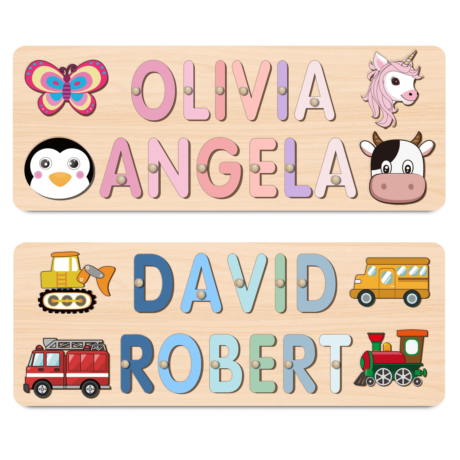 Personalized Name Puzzle for Kids, Customized Baby Gifts First Birthday for Girls & Boys Name Puzzles for Toddlers 1-3 Early Learning Toys Wooden