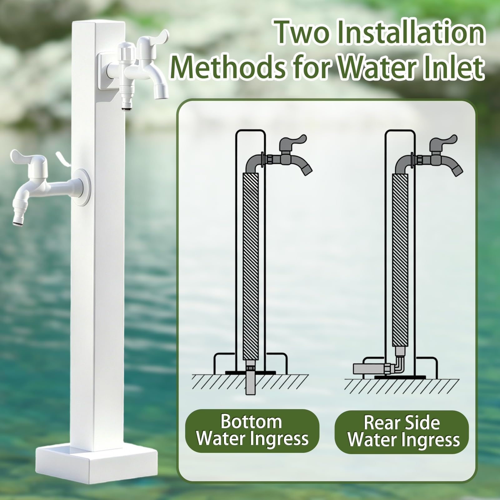 Columna De Agua De Jardín Independiente Cuadrada Blanca, Grifo para Exteriores Anticongelante 3 Salidas, Hidrante De Jardín, para Terraza Patio Césped Granja