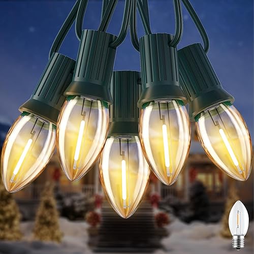 C7 - Luces LED de Navidad para exteriores, 25 pies, estilo vintage, con 25 + 1 bombillas de plástico, luces comerciales conectables de vacaciones