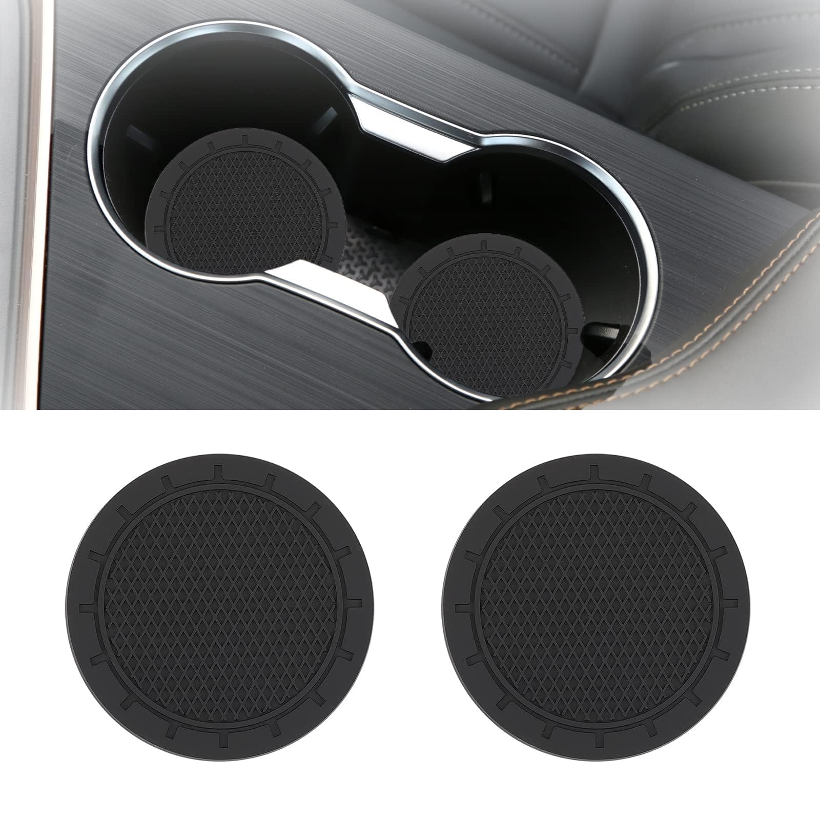 2 PCS Car Cup Coaster, Universal Car Cup Holder Coaster Black Car Cup Holder Insert, Non-slip Car Cup Holders for Hot Drinks Car Coasters for Cup Holders Car Accessories for Women Men