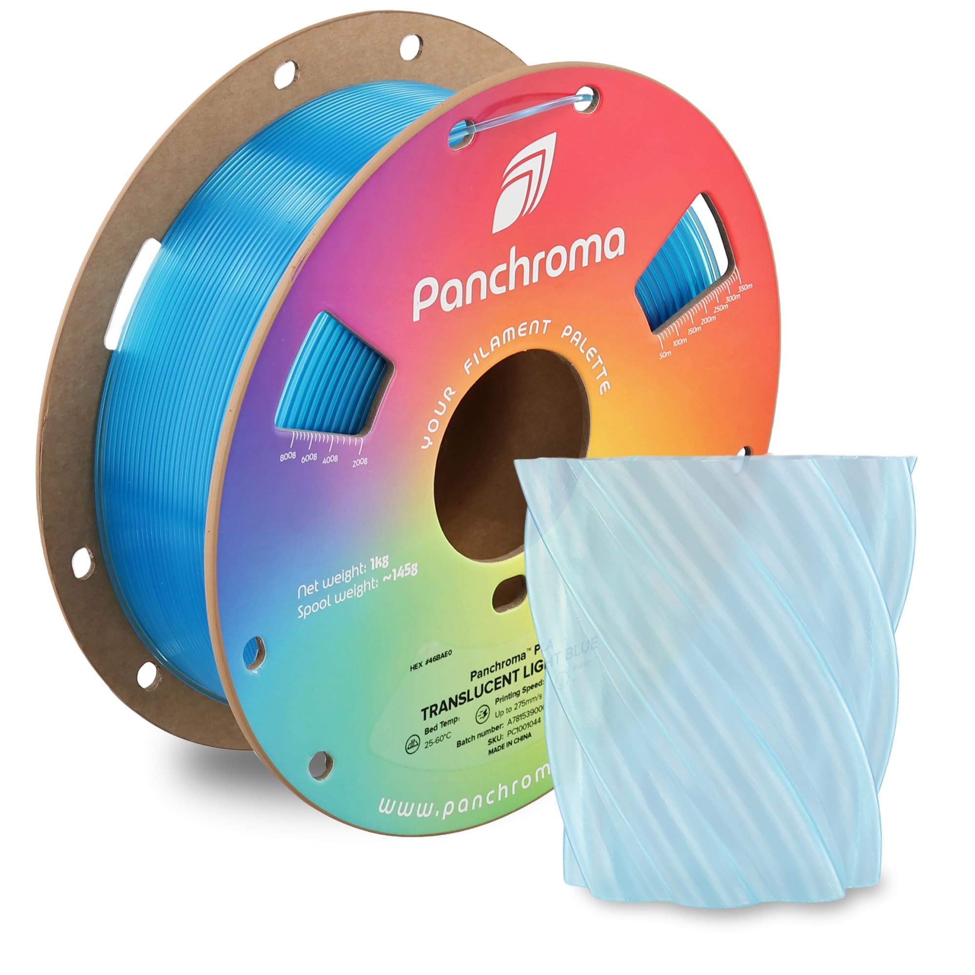 Polymaker Panchroma Translucent PLA Filament 1.75mm, 1kg, Light Blue | Neatly Wound, Semi Transparent PLA, Easy Print &amp; Smooth Feeding, Compatible with Bambu Lab &amp; Most 3D Printers