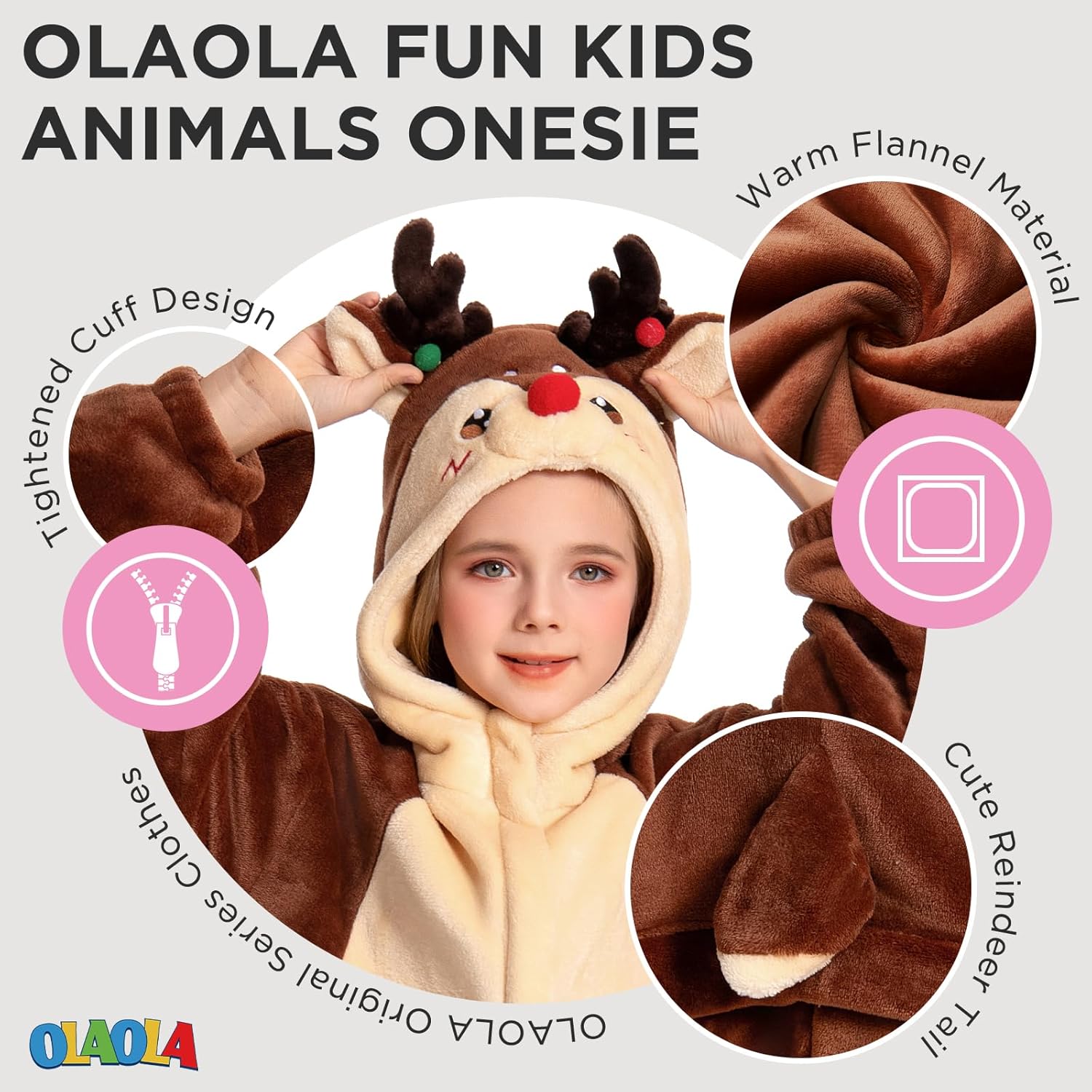 OLAOLA Kids Animal Onesie, Unisex Onesies, Plush Cosplay Pajamas for Girls Boys, One-Piece Sleepwear Halloween Costume - Image 5