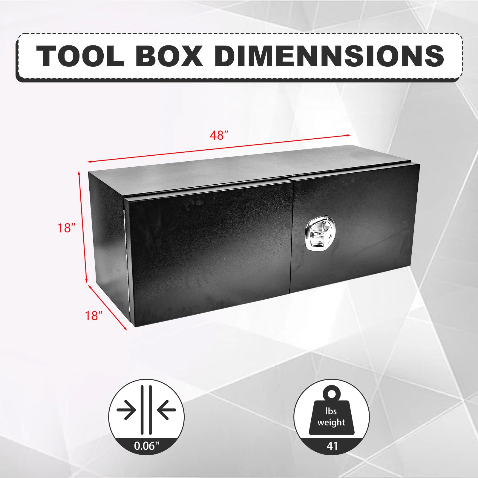 Bebegigi Steel Underbody Truck Tool Box with Barn Door, 18x18x48inch Waterproof Toolbox for Truck Bed Flatbed Trailer with Dovetail Latch, Black