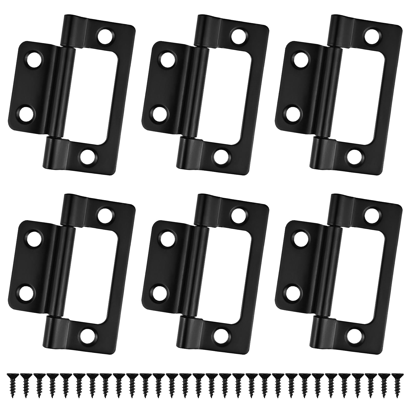 YUUTIAL 6PCS Black Door Hinges, 2 inch Flush Hinges Cabinet Window Internal, Flush Mount Bearing Mute No Noise Matt Black for Wooden Doors Fence Closet Drawer