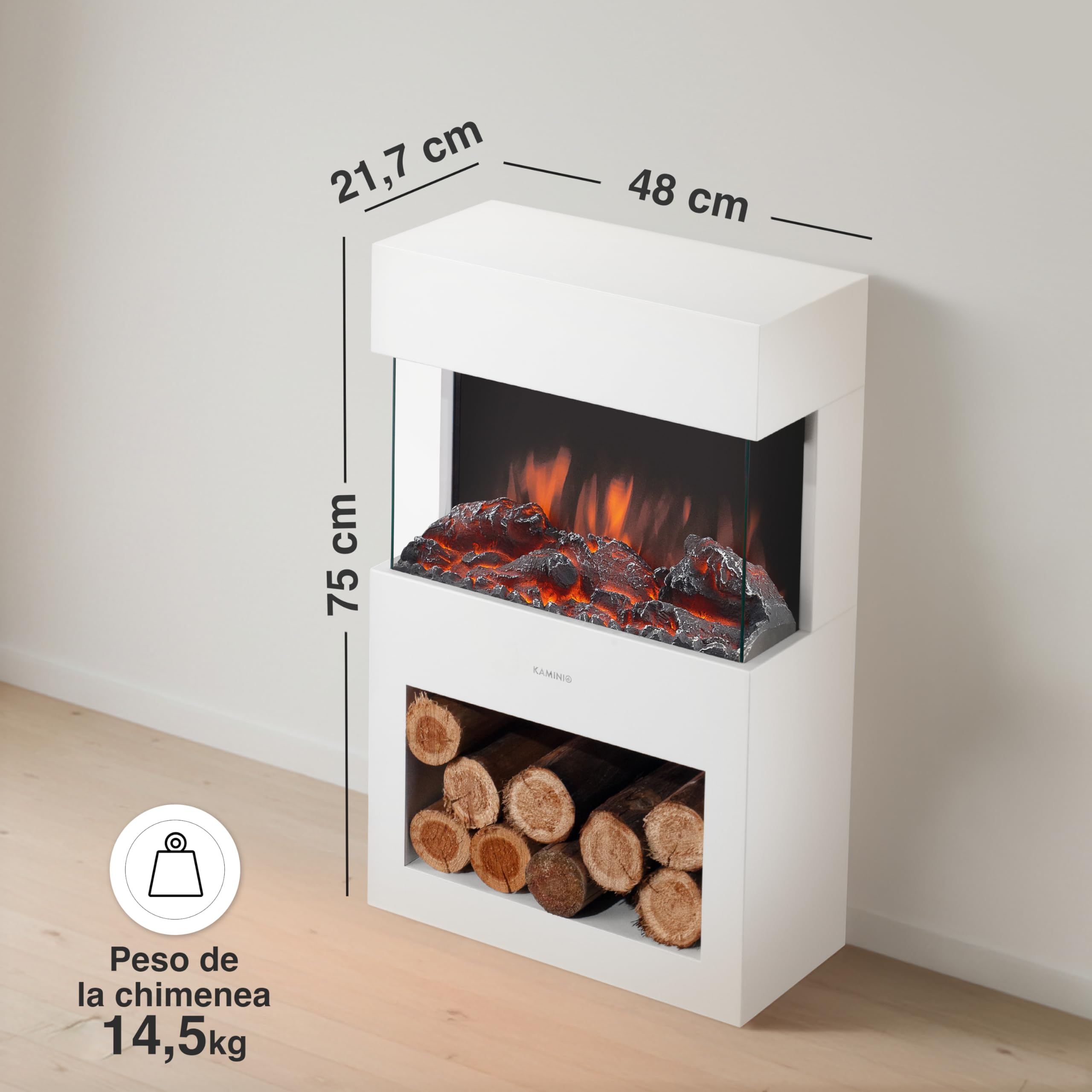 KAMINIO Eléctrica Chimenea Henri - Estufa de Chimenea eléctrica con calefacción, Efecto Llama 3D, LED, Control Remoto Blanco