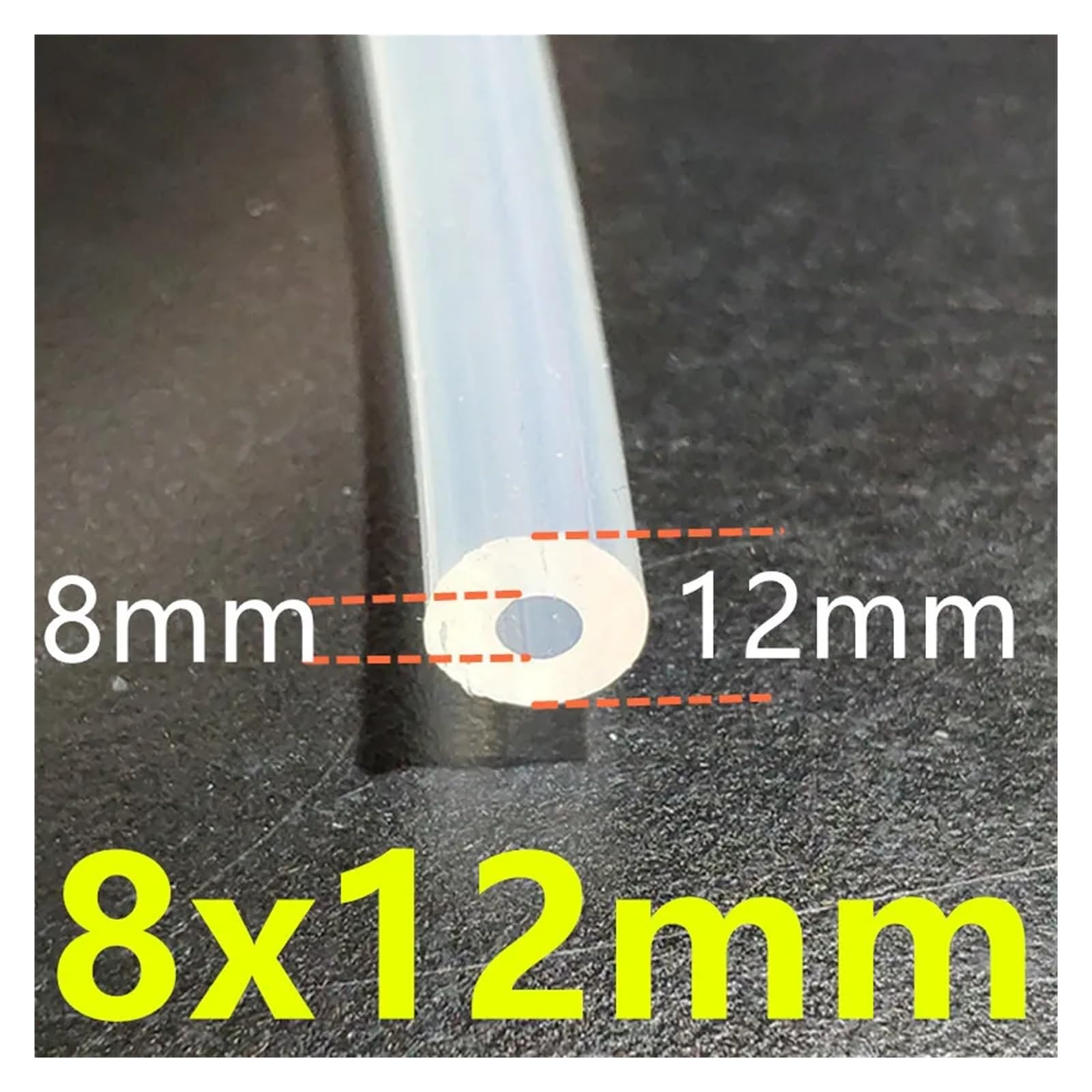Manguera de Goma de Silicona Transparente de Grado alimenticio, 1/3/5 Metros, 27 tamaños, de 0,5 mm a 12 mm, for Agua y Gas.(5meters,8x12mm)