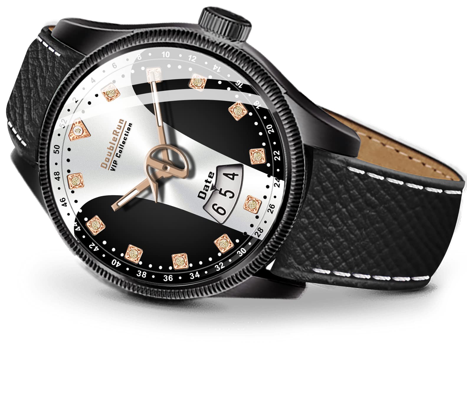 DOUBLERUN 10018_3D Glass Date Display Dial Full Black Leather Belt Analog Watch - for Men (B0BTWZM44T) Amazon Price History, Amazon Price Tracker