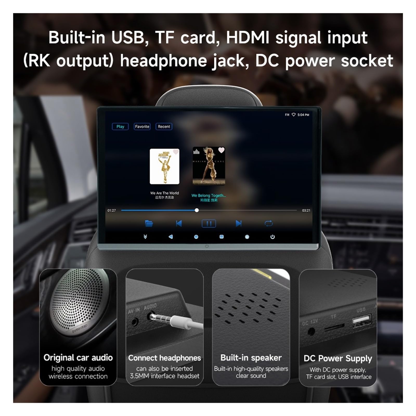 Écran Tactile IPS Double HMDI 13,3"/14" for Appui-tête De Voiture, Lecteur Vidéo, Musique, FM, BT(13.3 inch 2G-32G-1P)