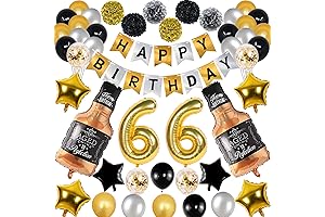66th Birthday Decorations for Women - Black and Gold Happy Birthday Party Supplies