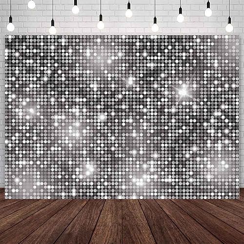 SENDY - Telón de fondo plateado con purpurina de 7 x 5 pies, decoración de fiesta de discoteca, decoración de cumpleaños, boda, fiesta, fondo de