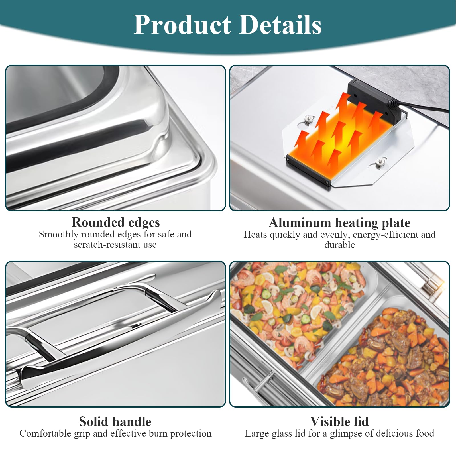 Chafing Dish Elettrico 9L Temperatura Regolabile 35-90℃(B,1/2 Pan) | 400W Scaldavivande Elettrico Professionale per Buffet in Acciaio Inox, Contenitore Scalda Cibo per Buffet, Ristoranti, Hotel
