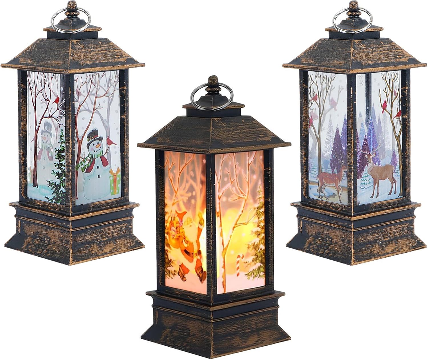 YUDAEE 3pcs Christmas Lantern Christmas Candle Lanterns Vintage Xmas