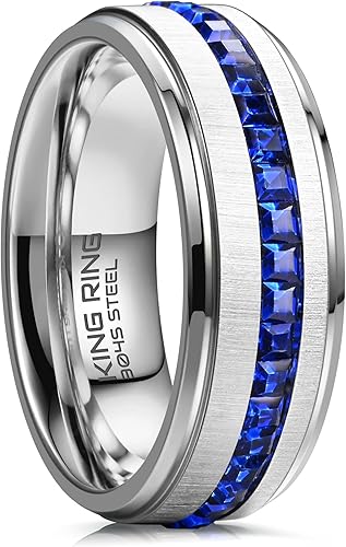 King Ring 8mm Stone Line Rings Ver.2 Extra Polished Mens & Womens Bands with Glass Stones Designed in USA