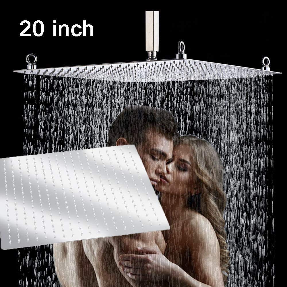 Ducha de Lluvia Empotrada, 50 x 50 cm, Metálico Brillante, Acero Inoxidable, Cabezal de Ducha Estilo Moderno