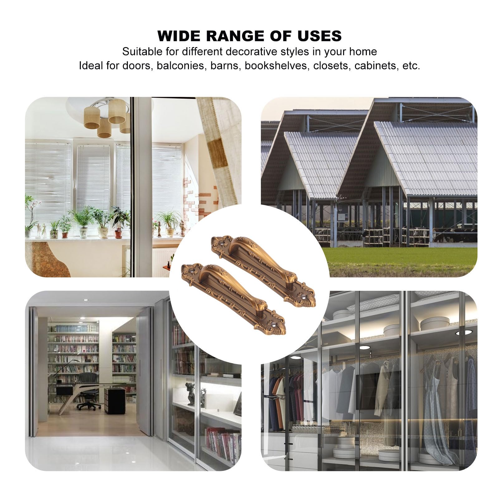 Barn Door Handles, 2PCS Gate Handle Bronze Barn Door Pulls Metal Handle Closet Handle Sliding Door Handles Replacement Shed Door Hardware for Outdoor Garage Interior