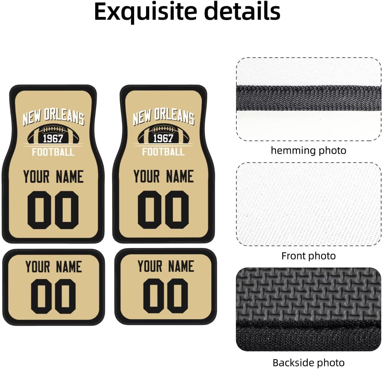 Custom New Orleans car Foot mat Set City Personalized Football Floor mat 4-Piece Set car Interior Accessories Non-Slip Carpet