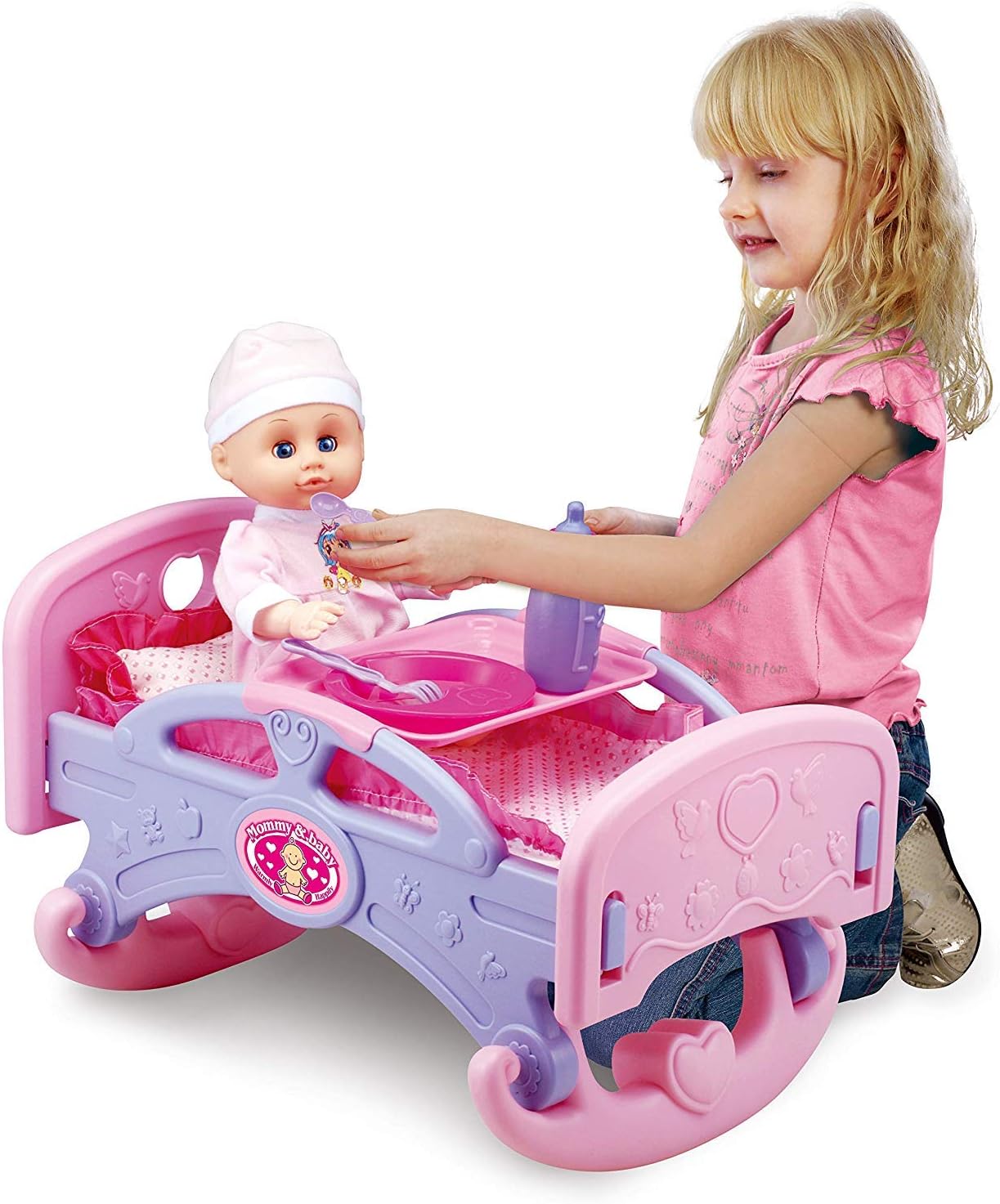 Liberty Imports Mommy and Baby My First Rocking Bed for Dolls - Baby Cradle Toy Furniture and Play Accessories - Fits 14 inches Dolls : Toys & Games