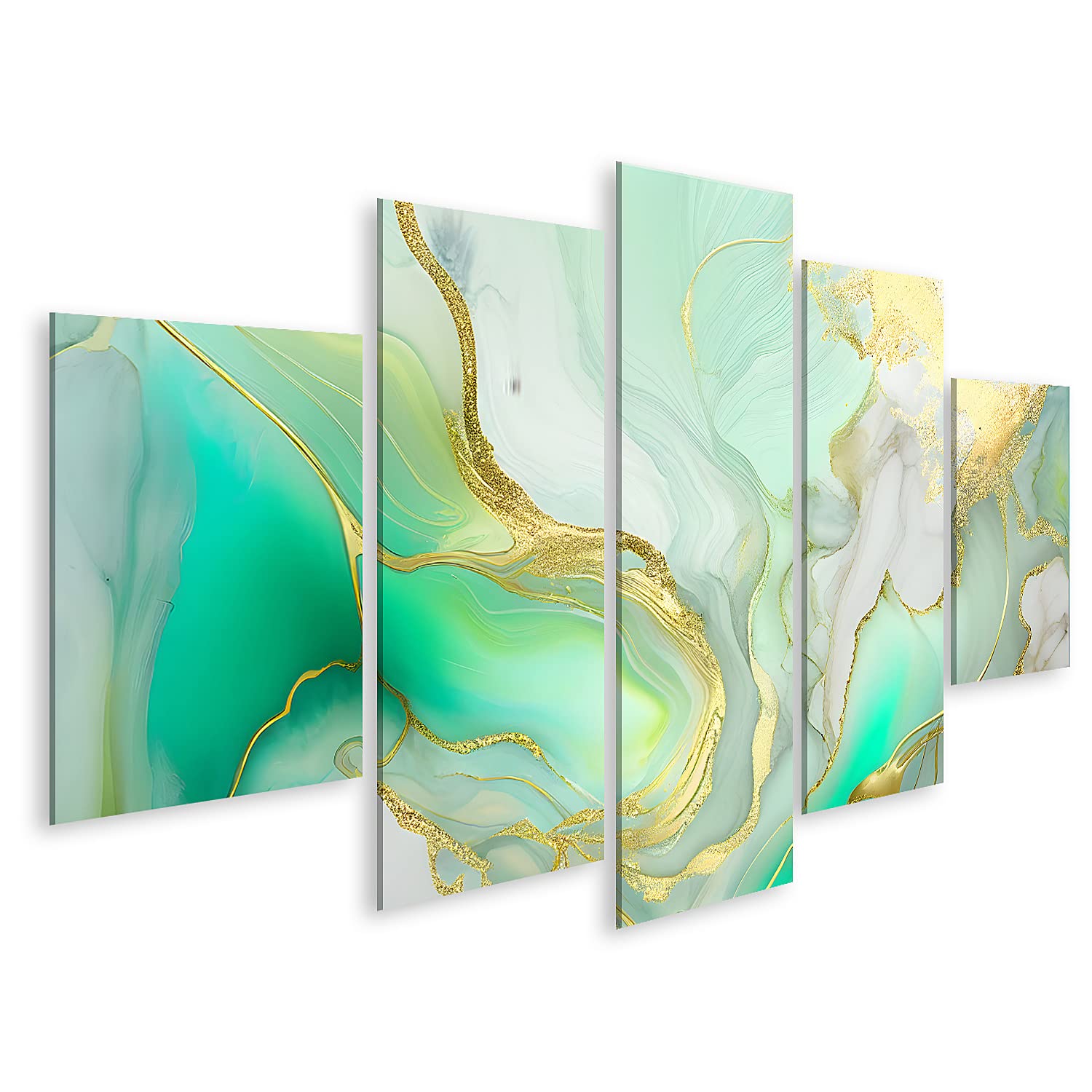 Tableau sur toile salon tourbillon vert or pour design moderne - 5