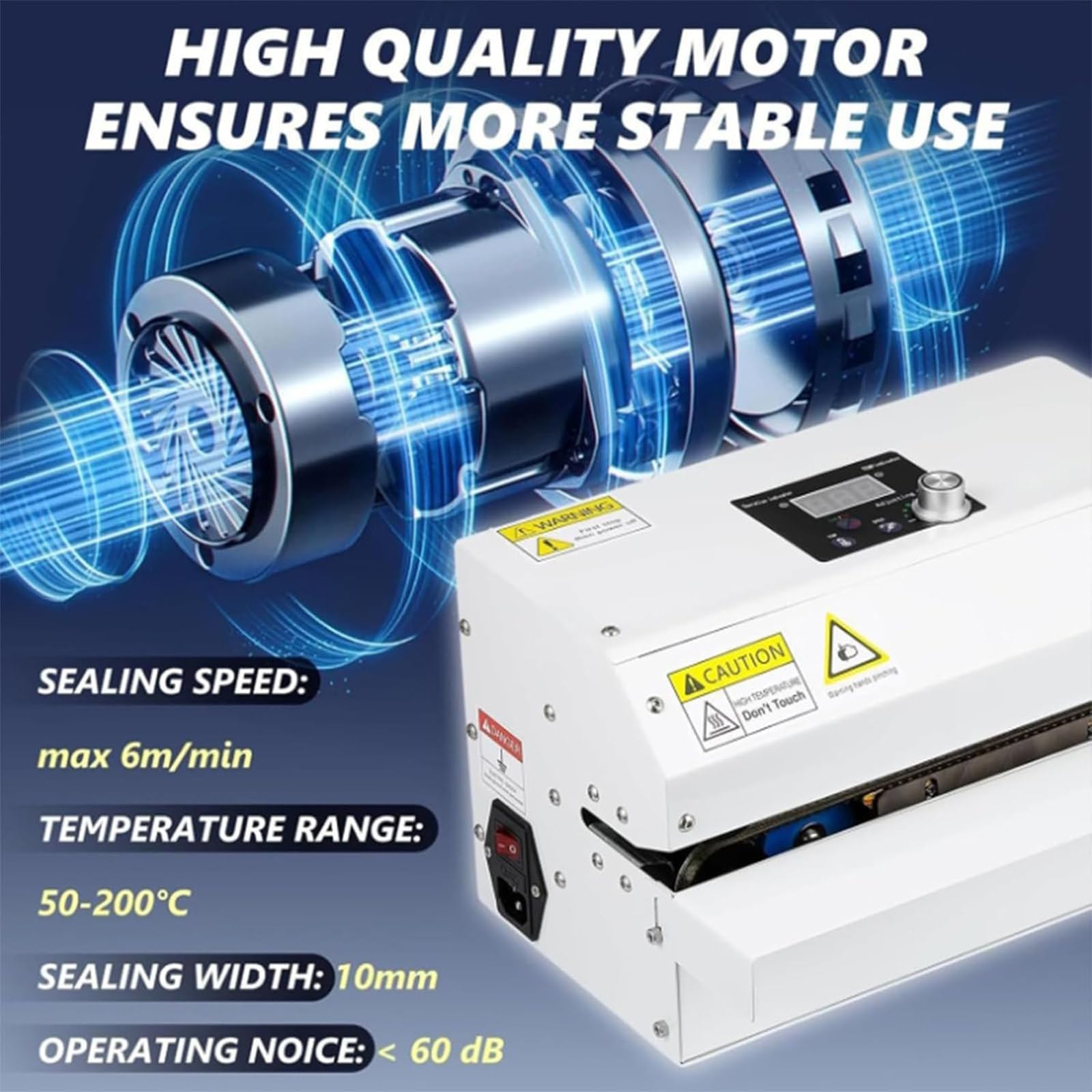 Máquina automática de sellado al vacío con control digital de temperatura, sellador térmico ajustable de 50.0 a 200.0 °C para bolsas de plástico y aluminio, para conservación de alimentos