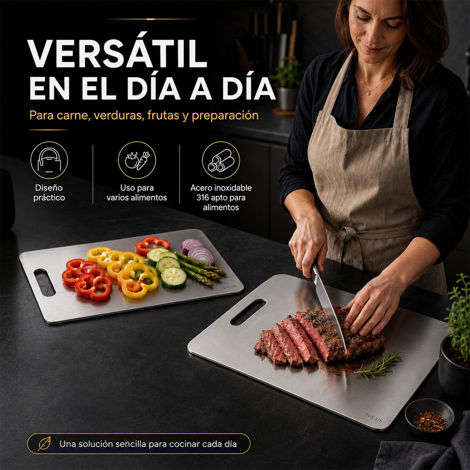 Cutium Tabla de Cortar, de Titanio, Inodora y Fácil de Limpiar (39 * 28CM) | No se hincha, no se astilla y evita la abrasión típica del plástico al cortar diferentes alimentos.