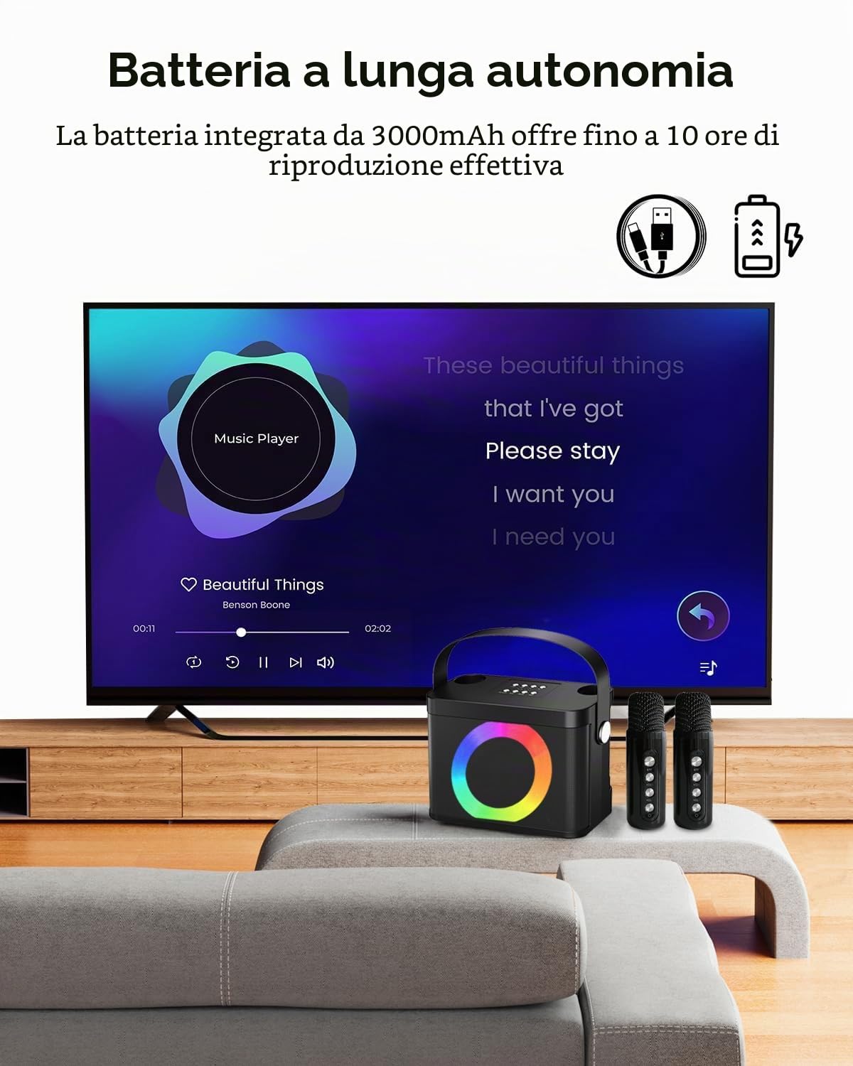 Karaoke con microfono, cassa karaoke professionale completo, bluetooth cassa con microfono,karaoke per bambini & adulti, cassa per karaoke supporto USB, TF, con luce DJ colorata