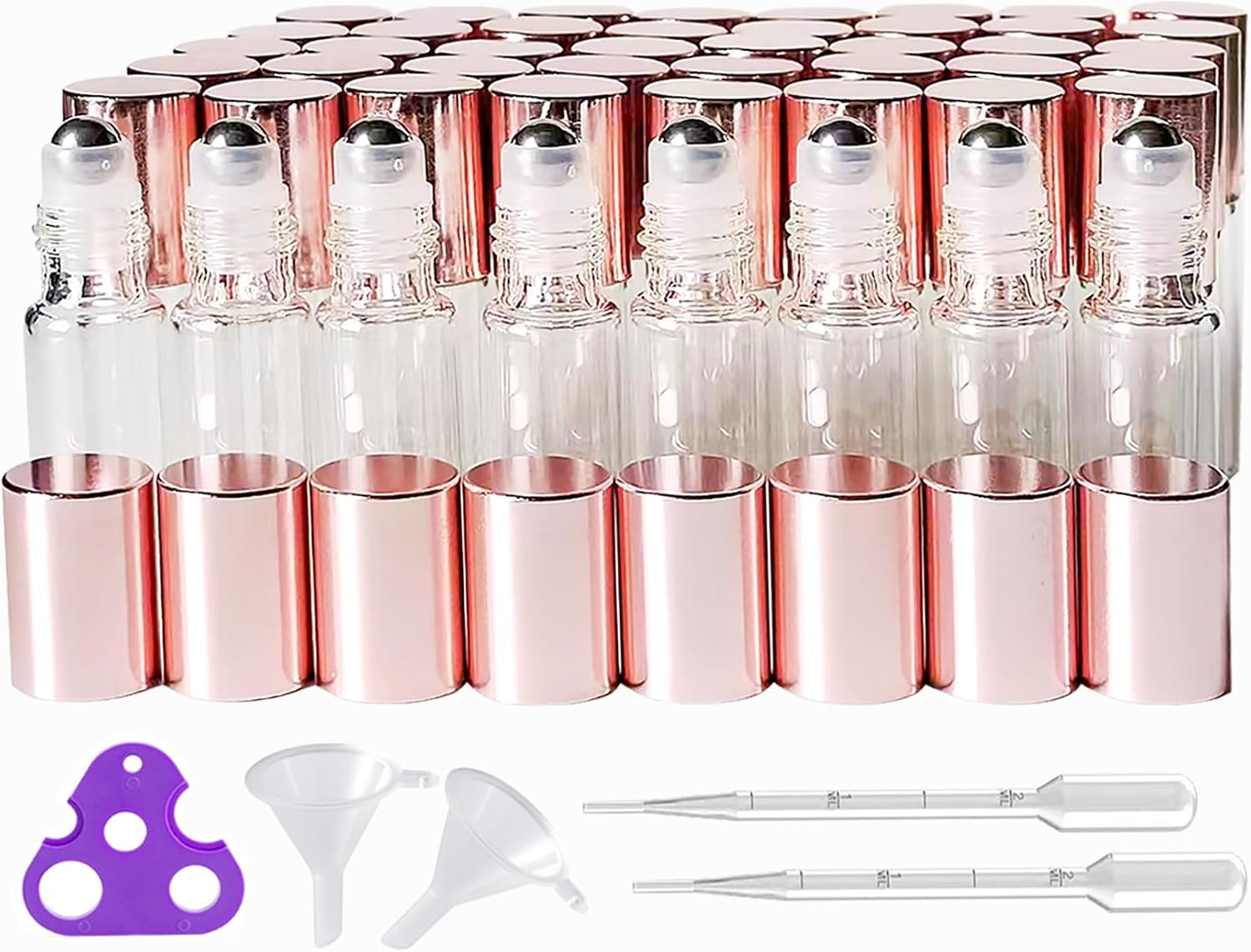 50Pcs Mini Clear Glass Roller Bottles for Essential Oil, 5ml Roller Bottles with Stainless Steel Roller Balls, Refillable Roll on Bottle (Clear, 5ml)