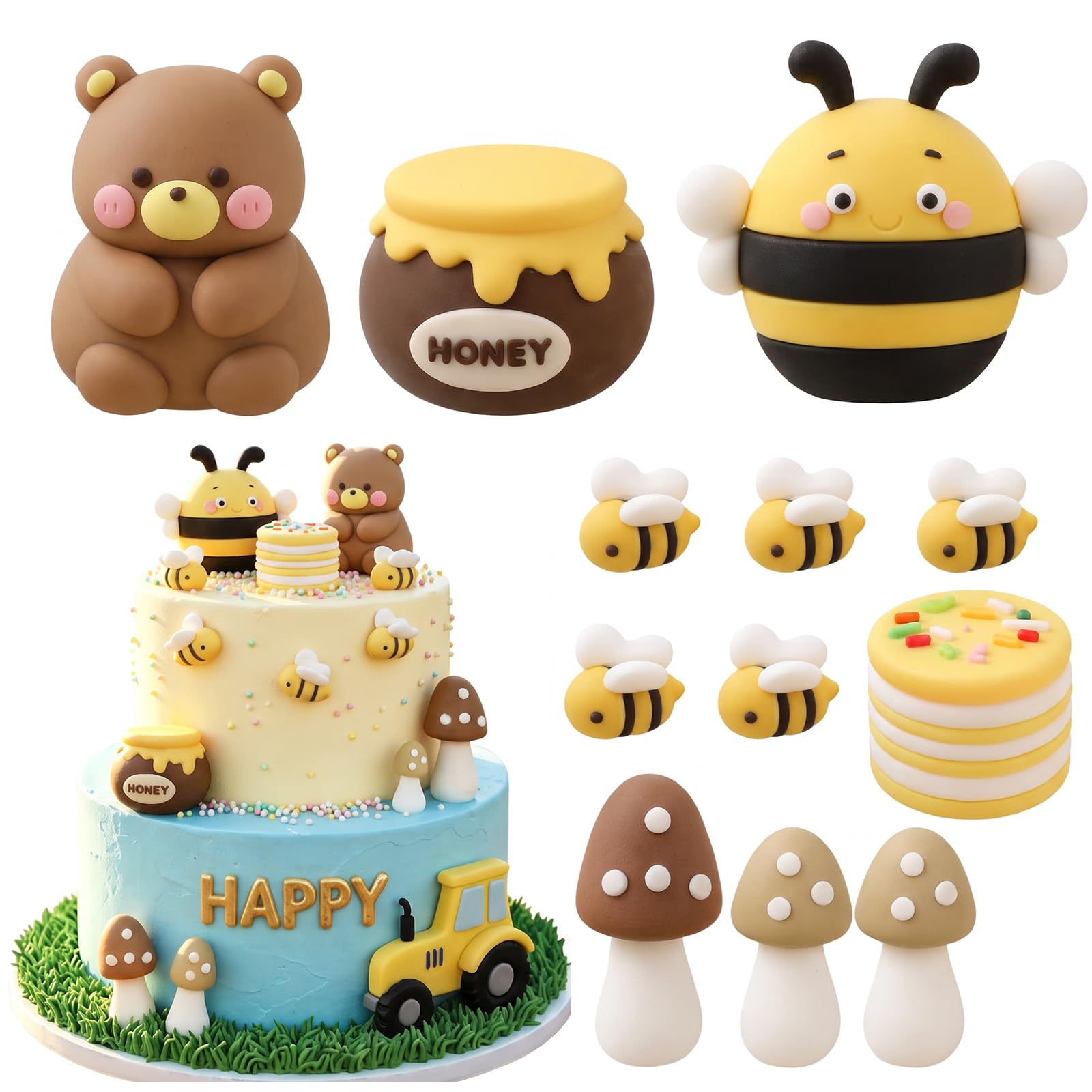 12-Piece Bee Cake Decorations Set, Baby Shower Cake Toppers