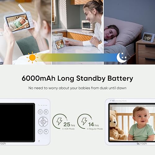 Miniatura 5 de bonoch Monitor de bebé de 7 pulgadas con cámara y audio, monitor de bebé mejorado HD 1080P MegaView sin WiFi Video, batería de 6000 mAh, modo VOX,