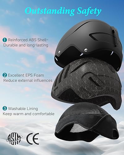 Miniatura 2 de RIOROO Casco de esquí, casco de snowboard para hombres y mujeres, casco deportivo de nieve a prueba de golpes y ligero casco de esquí