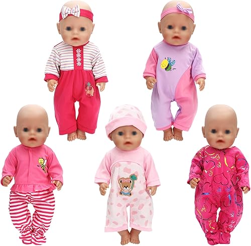 Miniatura 36 de SOTOGO 5 juegos de ropa de muñeca de bebé, trajes con sombreros para muñecas recién nacidas de 14 a 17 pulgadas, ropa de muñecas americanas de 18